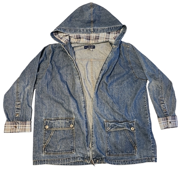 Vtg L.A. Blues Denim Hooded Full Zip Jacket With Large Pockets Dark Wash Rare - Picture 1 of 13